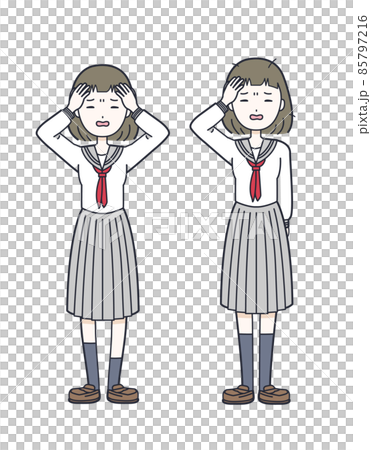 頭を抱える制服の女子高生 85797216