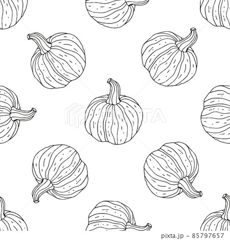 Seamless pattern with hand drawn monochrome black and white pumpkins. 85797657