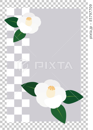 Illustration of a visit during the cold: camellia and checkered pattern Illustration of a visit during the cold: camellia and checkered pattern 85797709