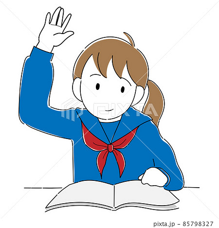 学校の授業で授業でわからない事が出てきて質問する女子学生 85798327
