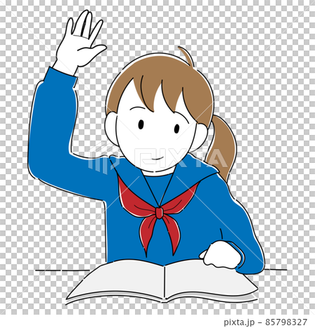 学校の授業で授業でわからない事が出てきて質問する女子学生 85798327