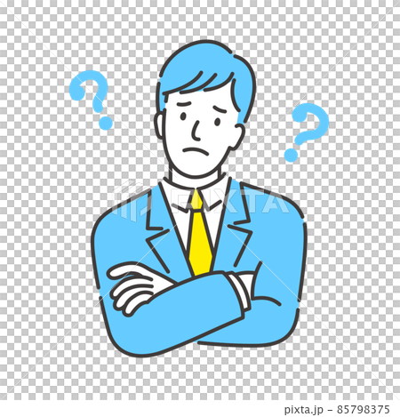 Illustration of a young businessman in a suit in a pose thinking with his arms crossed 85798375