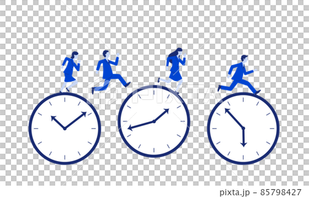 たくさんの時計と走るビジネスチーム、労働のコンセプトイラスト、ベクター 85798427