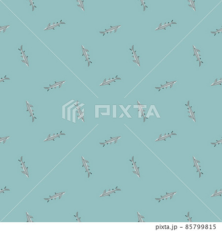 Lemon shark seamless pattern in scandinavian style. Marine animals background. Vector illustration for children funny textile. 85799815