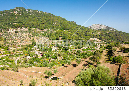Beautiful view of Valldemossa, famous old mediterranean village of Majorca Spain. Beautiful view of Valldemossa, famous old mediterranean village of Majorca Spain. 85800818