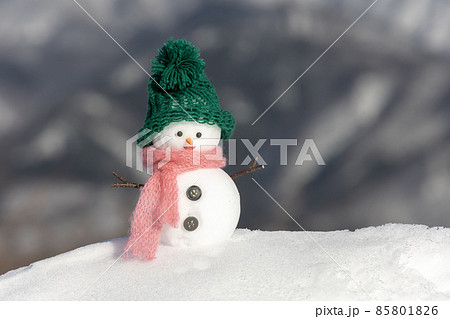 冬山とグリーン帽子の雪だるま 冬山とグリーン帽子の雪だるま 85801826