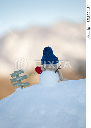 雪山と雪だるまの後姿 雪山と雪だるまの後姿 85802184