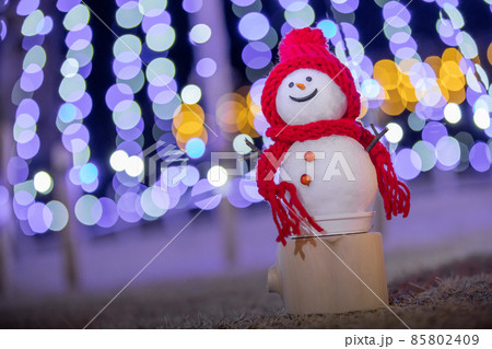 冬の夜 イルミネーションと手作りの雪だるま 冬の夜 イルミネーションと手作りの雪だるま 85802409