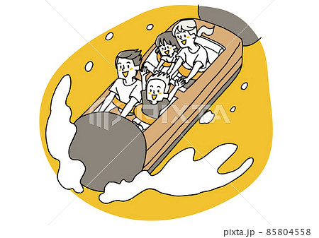 アミューズメントパークで乗り物に乗る家族　幸せな夏の休暇　温かみのある人物イラスト　白バックにベクタ 85804558