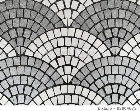 扇型の古いコンクリートブロックの床のテクスチャパターン素材_03 85804675