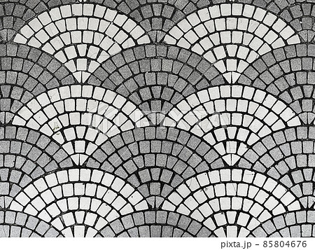 扇型の古いコンクリートブロックの床のテクスチャパターン素材_04 85804676