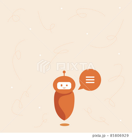 Cute Floating Robot Telling Us New Wonderful Information In A Chat Cloud. Adorable Flying Mechanical Person Drawing Saying Old Amazing Advice . 85806929