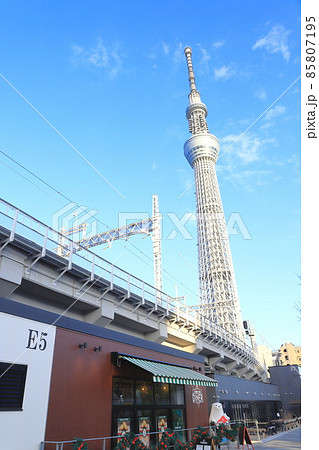 東京スカイツリーと北十間川沿いの東京ミズマチ　 85807195