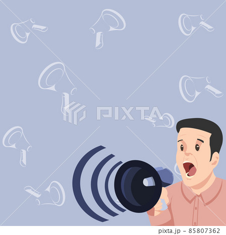 Businessman Talking Through Megaphone Making Wonderful New Announcement. Man Drawing Speaking At Bullhorn Producing Brilliant Late Advertisement. 85807362