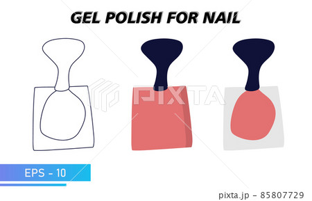 A jar of nail polish. A simple jar, a transparent colored jar and a silhouette in lines. Objects and materials for a beauty and fashion salon. Vector illustration. A jar of nail polish. A simple jar, a transparent colored jar and a silhouette in lines. Objects and materials for a beauty and fashion salon. Vector illustration. 85807729