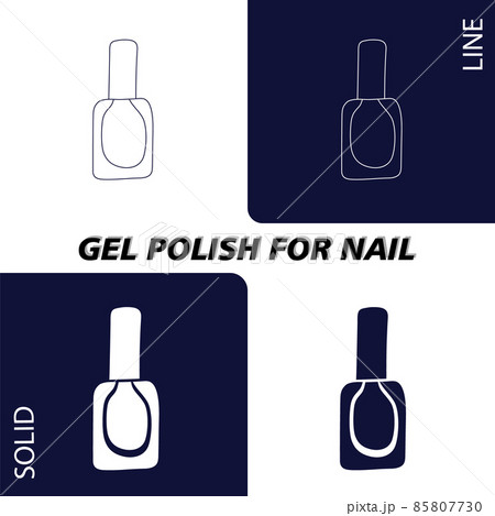A bottle of nail polish. In lines and solid fill for dark and light backgrounds. Objects and materials for a beauty and fashion salon. Vector illustration. A bottle of nail polish. In lines and solid fill for dark and light backgrounds. Objects and materials for a beauty and fashion salon. Vector illustration. 85807730