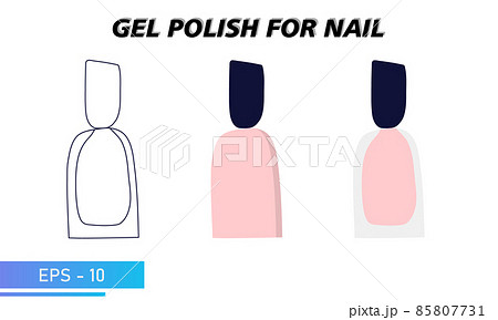 A jar of nail polish. A simple jar, a transparent colored jar and a silhouette in lines. Objects and materials for a beauty and fashion salon. Vector illustration. 85807731