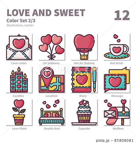 Love and Sweet icons set, Filled Outline and illustration set 2 85808081