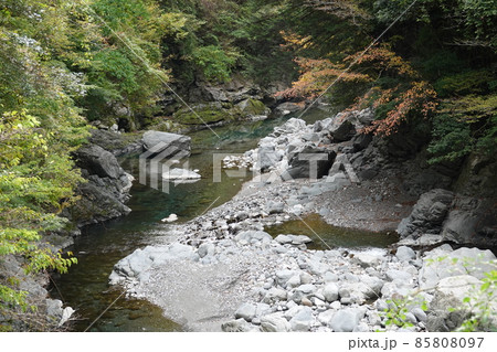 深山の清流那賀川と河原 85808097