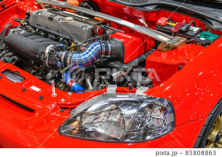Details of red car engine. Modification of the turbo engine	 85808863