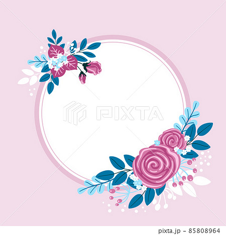 Blank Frame Decorated With Colorful Flowers And Foliage Arranged Harmoniously. Empty Poster Border Surrounded By Multicolored Bouquet Organized Pleasantly. 85808964
