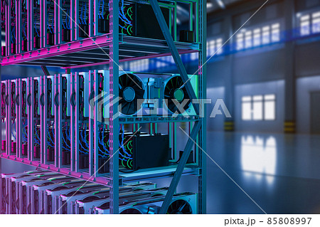 crypto mining farm with graphic card or gpu rack 85808997