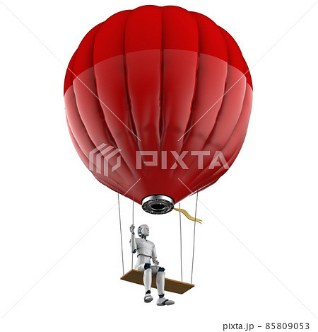 robot on hot air balloon with swing isolated 85809053