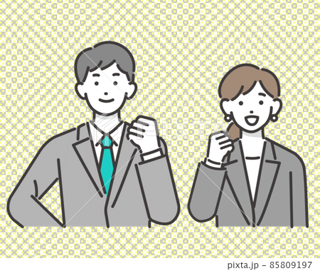 Vector illustration material / business / bi where an office worker working in a suit takes a guts pose and operates a tablet Vector illustration material / business / bi where an office worker working in a suit takes a guts pose and operates a tablet 85809197