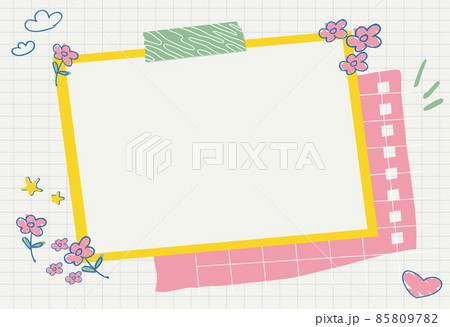 Blank Frame Decorated With Abstract Modernized Forms Flowers And Foliage. Empty Modern Border Surrounded By Multicolored Line Symbols Organized Pleasantly. 85809782