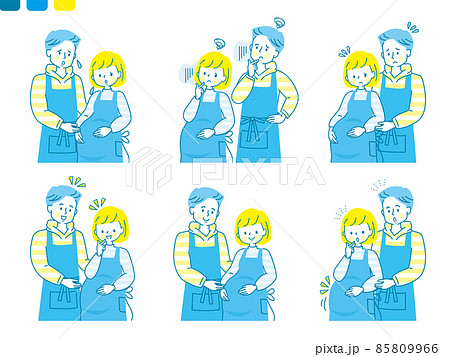 心配する妊婦と寄り添う夫の表情セット 85809966