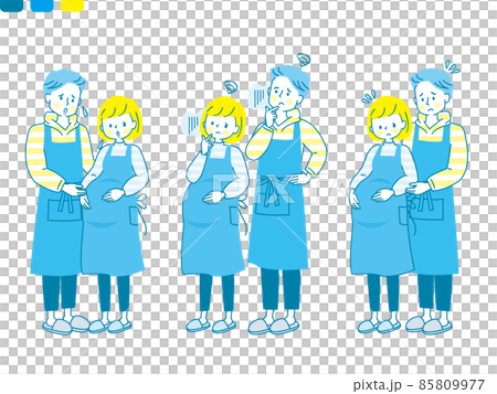 心配する妊婦と寄り添う夫の表情セット 85809977
