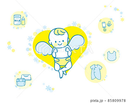 笑顔の赤ちゃんとベビー用品セット 笑顔の赤ちゃんとベビー用品セット 85809978