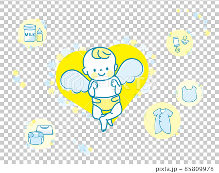 笑顔の赤ちゃんとベビー用品セット 笑顔の赤ちゃんとベビー用品セット 85809978