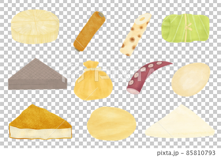 各種關東煮食材的手繪插圖 85810793