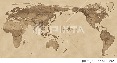 世界地図　レトロ　セピア　古地図　コンパス入り 85811392