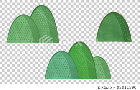 かわいい緑の山のイラストセットのイラスト素材