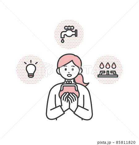 若い女性が光熱費について考えているイラスト素材 85811820
