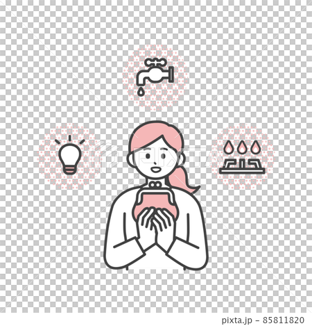 Illustration material that a young woman is thinking about utility bills 85811820