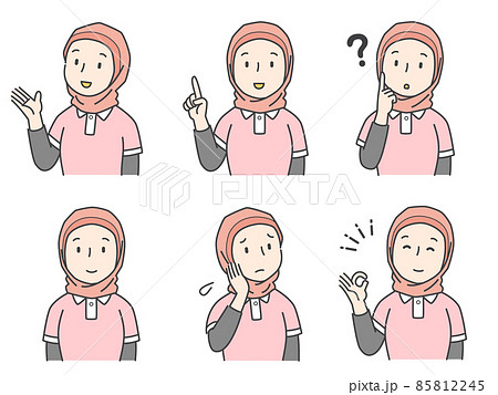 ヒジャブの女性がポロシャツを着ているポーズセット 85812245