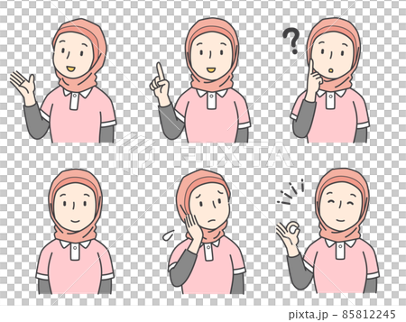 ヒジャブの女性がポロシャツを着ているポーズセット 85812245