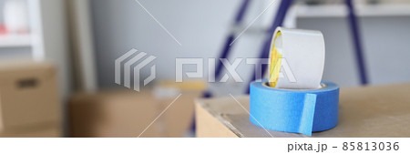 There are empty boxes and a stepladder in the room There are empty boxes and a stepladder in the room 85813036