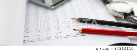 Financial documents and a credit card are on table Financial documents and a credit card are on table 85813110