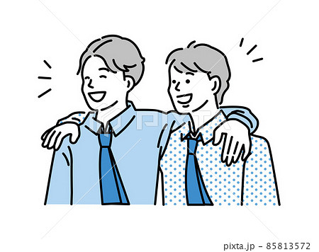 肩を組むイラスト 仲間 先輩 同僚 後輩 仕事 やる気 モチベーション 頑張る 応援 向上心 のイラスト素材