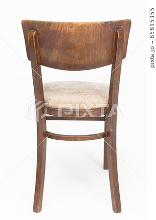 Wooden chair from turn of 70's and 80's from previous century with soft seat. Polish design and production. Rear view 85815355