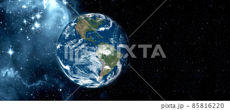 Planet earth globe view from spaceflight with realistic earth surface from space 85816220