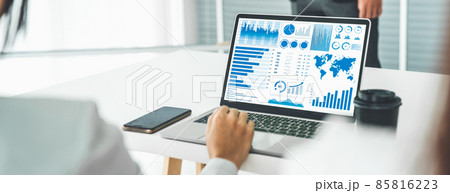 Businesswoman in business meeting using laptop computer proficiently at office Businesswoman in business meeting using laptop computer proficiently at office 85816223