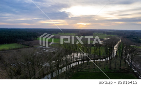 Landscape with road and bridges over the river Aa, Herentals, Belgium, running amongst the 85816415