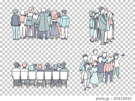 さまざまな角度から見た群衆のセット 温かみのある手描きの人物イラスト 白バックにベクター さまざまな角度から見た群衆のセット 温かみのある手描きの人物イラスト 白バックにベクター 85818042