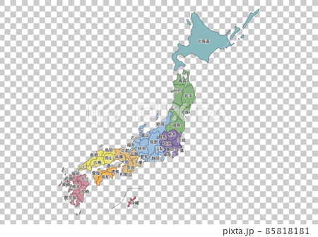 日本地図カラー版(都道府県文字付き) 85818181