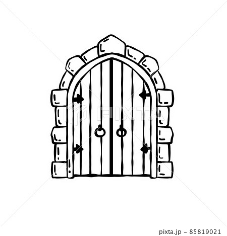 Sketch hand drawn old wooden door with porch and railing vector Stock  Vector by vectorgoodsgmailcom 240025522